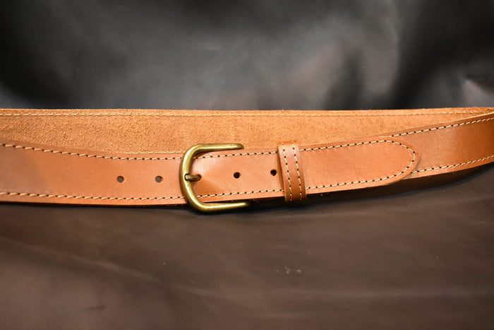 Refined Light Brown Stitched Leather Belt