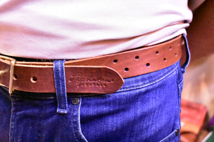 Button-Hole Brown Leather Belt
