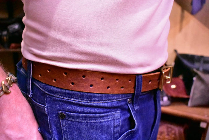 Button-Hole Brown Leather Belt