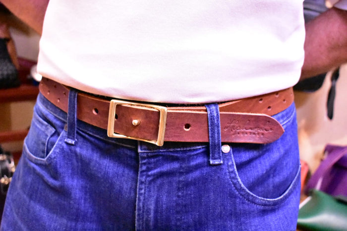 Button-Hole Brown Leather Belt