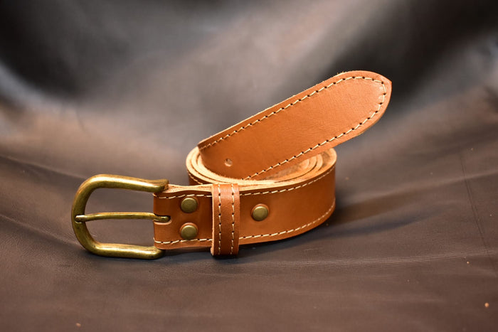 Refined Light Brown Stitched Leather Belt