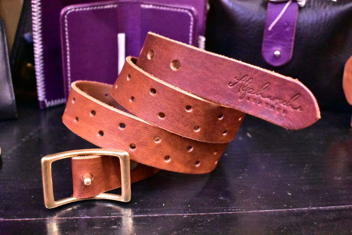 Button-Hole Brown Leather Belt