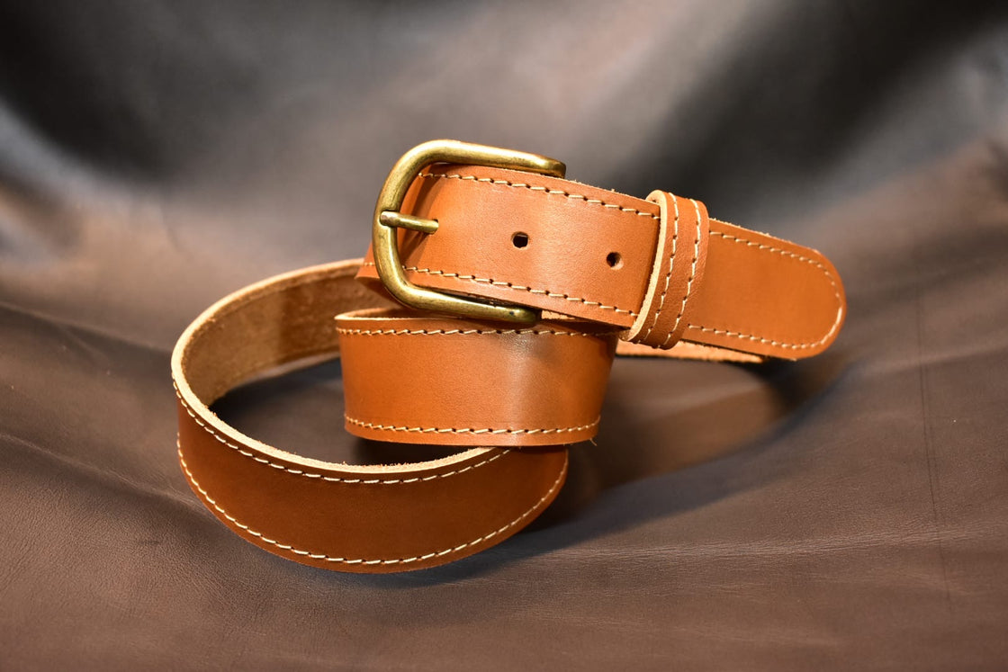 Refined Light Brown Stitched Leather Belt