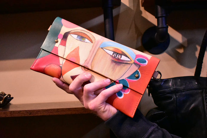 Unique Hand-Painted Cow Leather Clutch