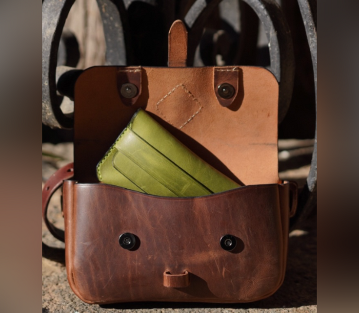 Minimalist Flap Wallet Handstitched - Light Green