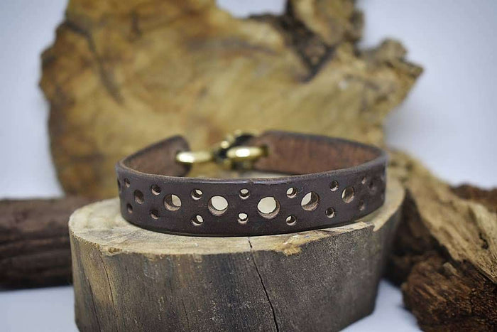Punctured Leather Bracelet with Solid Brass