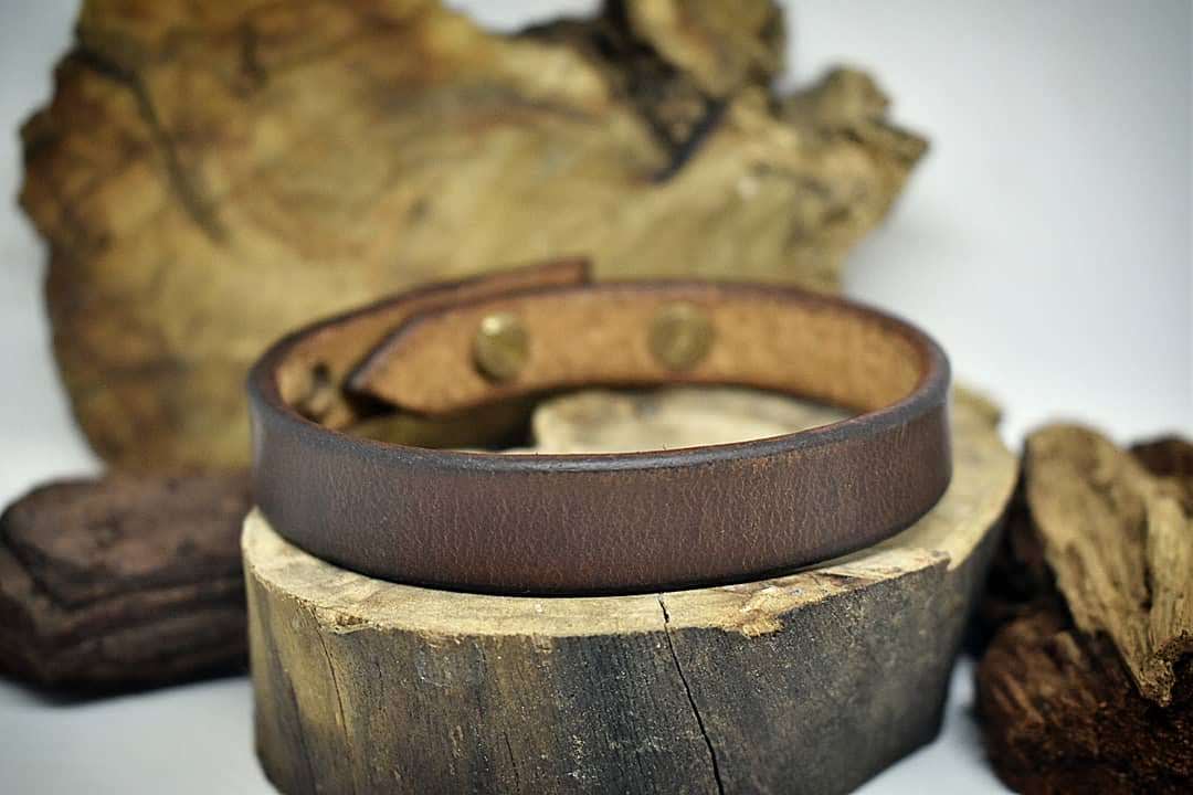 Simple Leather Bracelet with Solid Brass