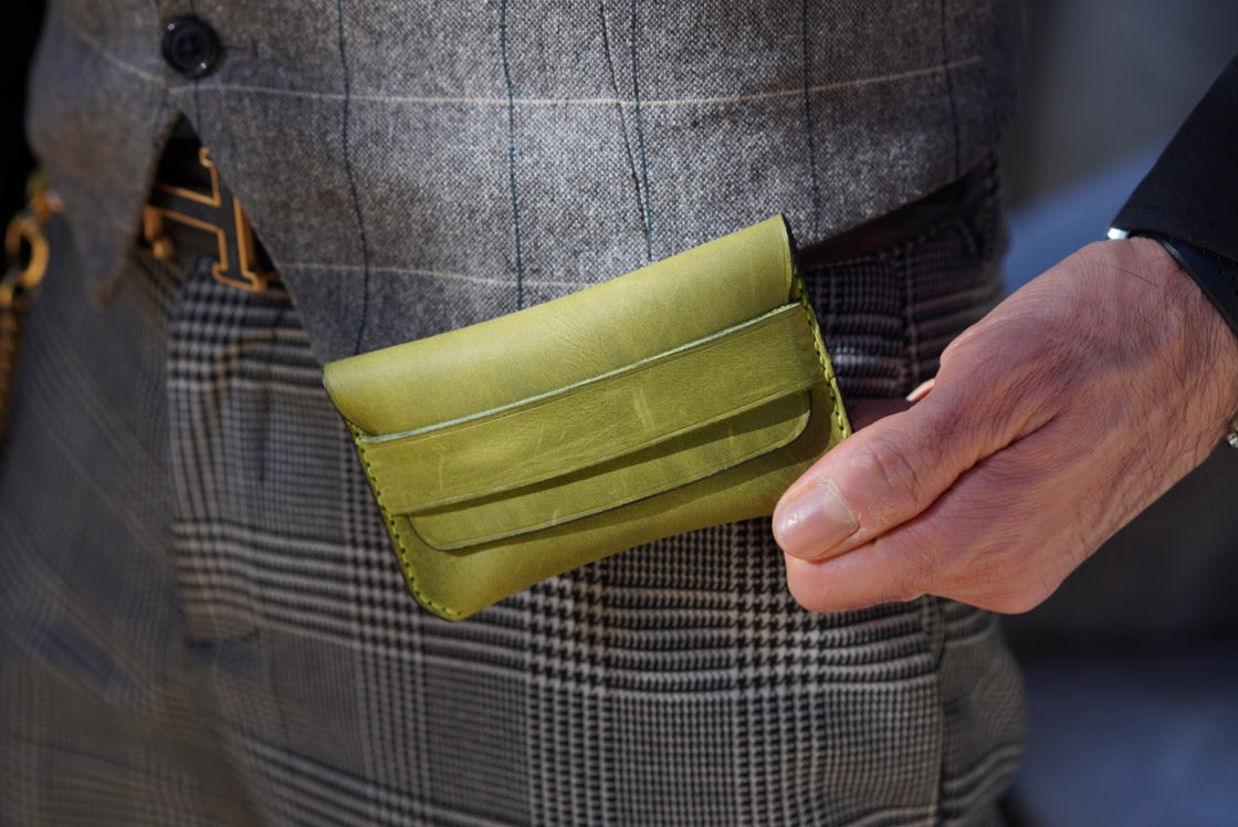 Minimalist Flap Wallet Handstitched - Light Green