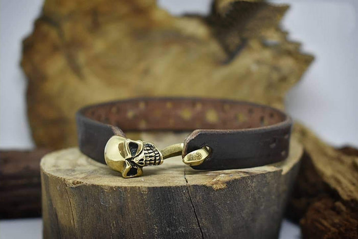 Punctured Leather Bracelet with Solid Brass