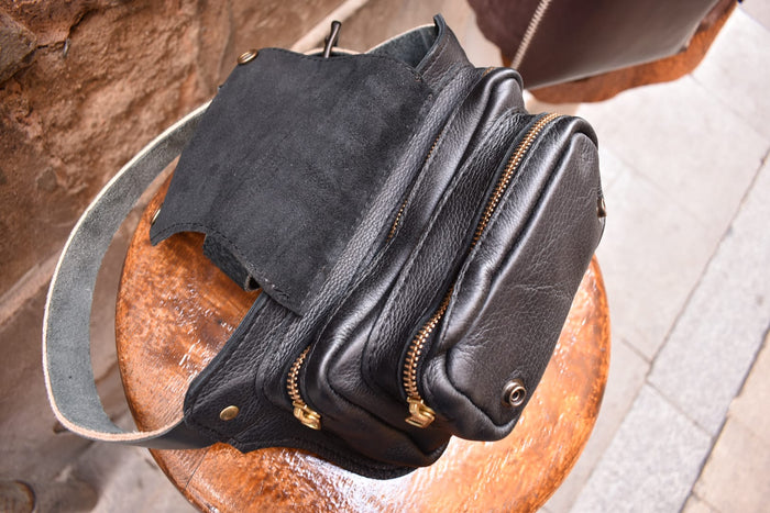 Refined Black Multi-Pocket Belt Bag