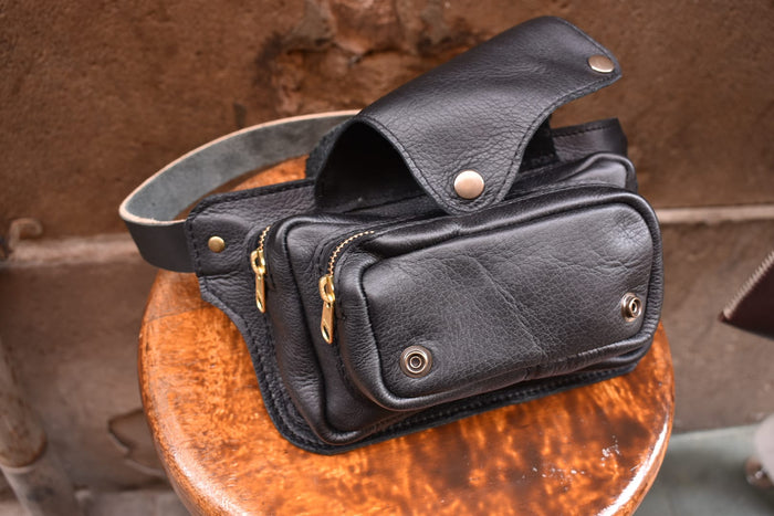 Refined Black Multi-Pocket Belt Bag