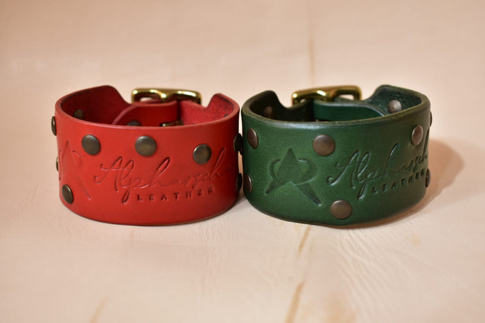 Simple Studded Cuff Bracelet w/ Buckle - Red