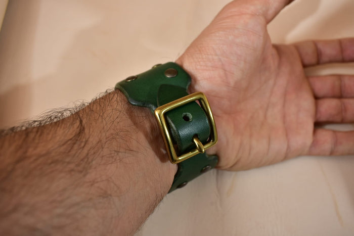Simple Studded Cuff Bracelet w/ Buckle - Emerald Green