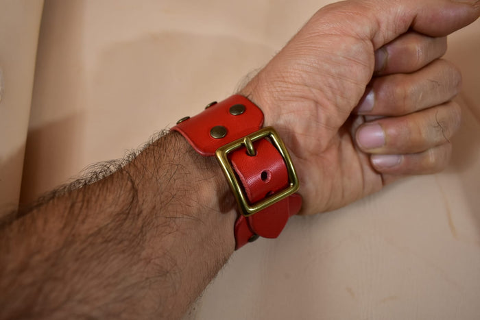Simple Studded Cuff Bracelet w/ Buckle - Red