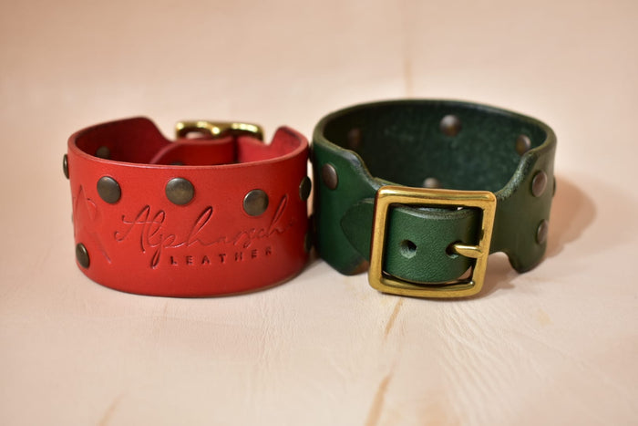Simple Studded Cuff Bracelet w/ Buckle - Red