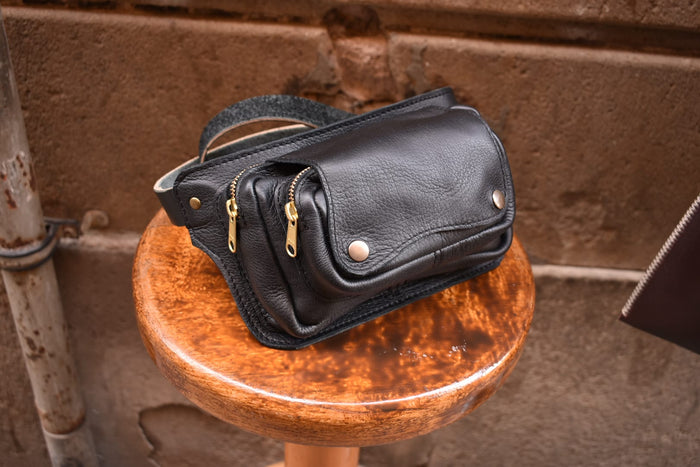 Refined Black Multi-Pocket Belt Bag