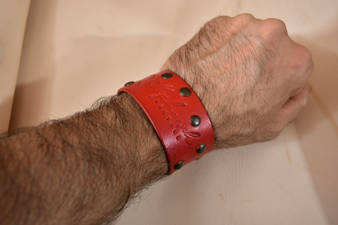 Simple Studded Cuff Bracelet w/ Buckle - Red