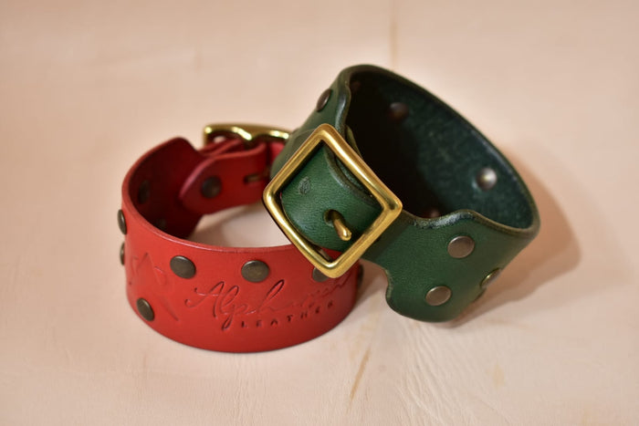 Simple Studded Cuff Bracelet w/ Buckle - Red