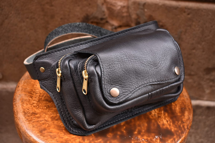 Refined Black Multi-Pocket Belt Bag