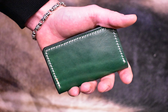 Minimal Wallet Handstitched - Emerald Green