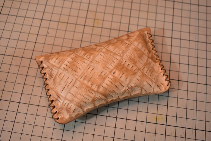 Minimalist Flap Wallet Handstitched - Tooled Natural Color