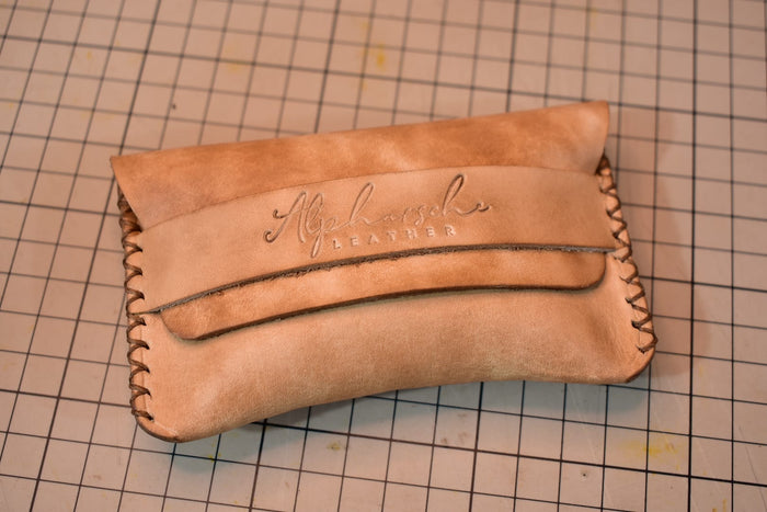 Minimalist Flap Wallet Handstitched - Tooled Natural Color