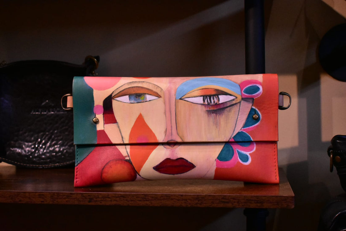 Unique Hand-Painted Cow Leather Clutch