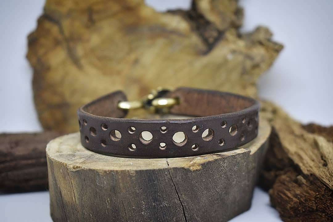 Punctured Leather Bracelet with Solid Brass